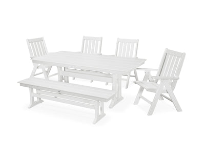 POLYWOOD® Vineyard 6-Piece Farmhouse Folding Dining Set with Bench - White
