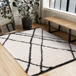 Pascal 7'10" x 10'6" Geometric Comfort Shag Area Rug - White, Grey