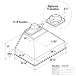 VICTORY Stainless Steel 30" 750 CFM Range Hood Insert - Q5-30-8--