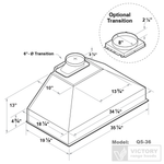 VICTORY Stainless Steel 36" 750 CFM Range Hood Insert - Q5-36--