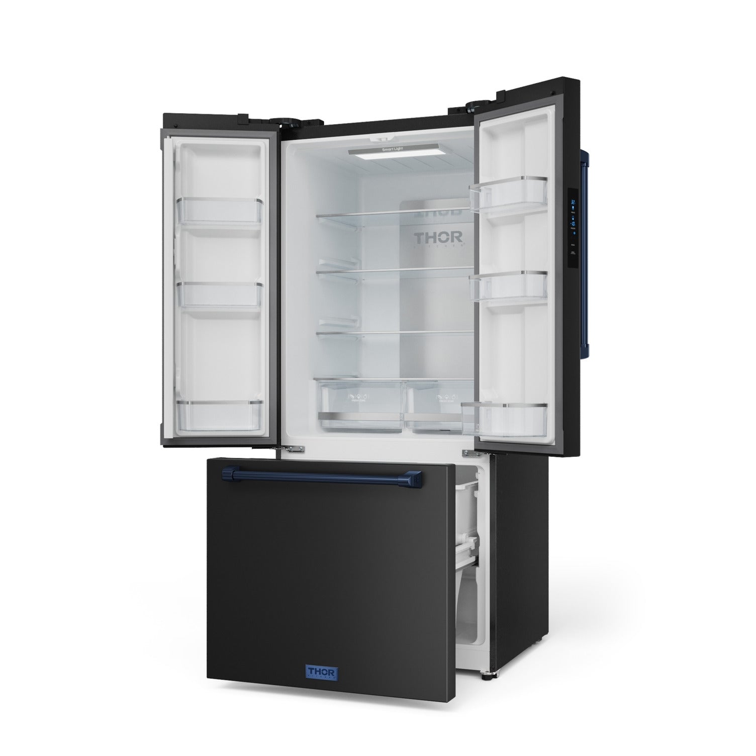 Thor Kitchen - Gordon Ramsay Collection 30" 17.5 Cu. Ft. Matte Black Counter-Depth French Door Refrigerator with Ice Maker - RF3017FFD00-BLU