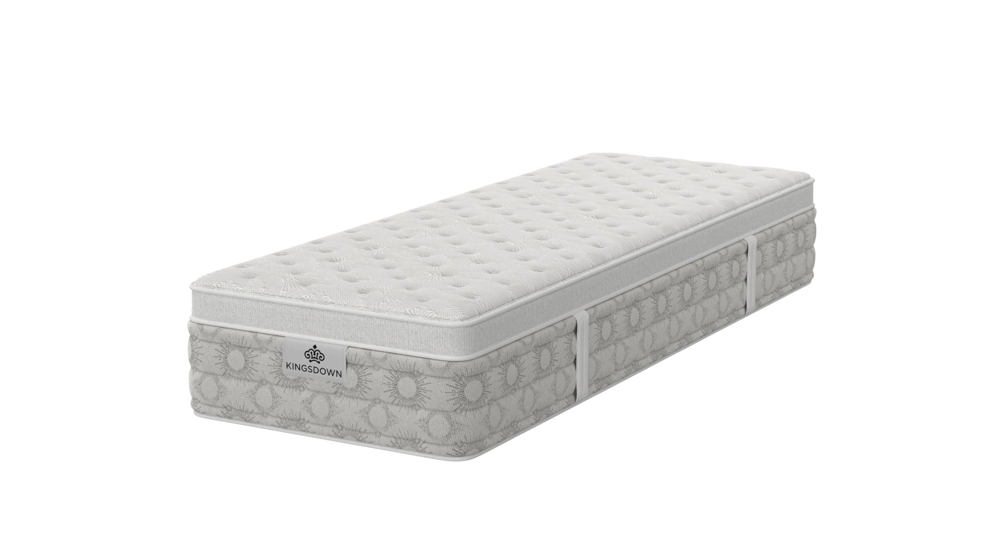 Kingsdown Rothwell Medium Euro Top 30 x 80 in Queen Mattress, angled view with plush quilted top and patterned side panels