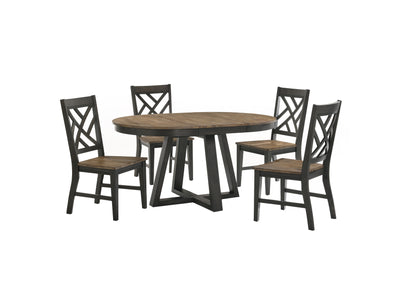 Addie 5-Piece Round Dining Set with Lattice-Back Dining Chairs - Brown