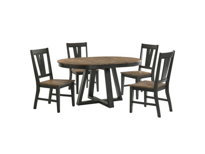 Addie 5-Piece Round Dining Set with Splat-Back Dining Chairs - Brown