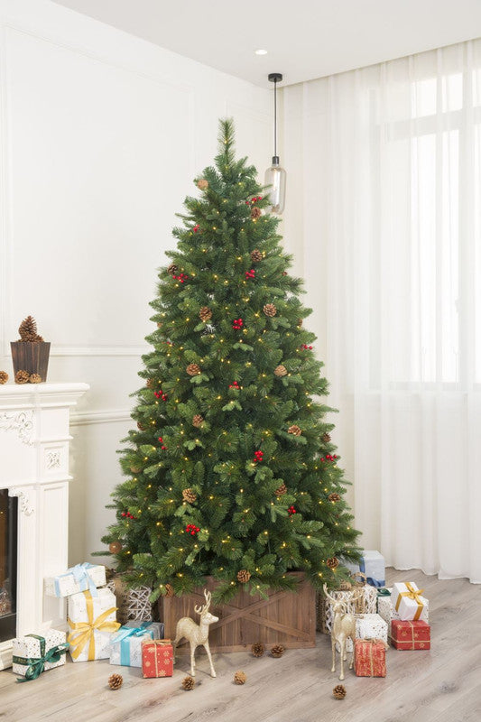 Visby 7 Ft Slim Scotch Pine Christmas Tree Pre-lit with Dual-color LED Lights. - Warm White/Multi-Colour