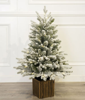 Kotka 3 Ft Potted Flocked Spruce Tabletop Christmas Tree - Warm White