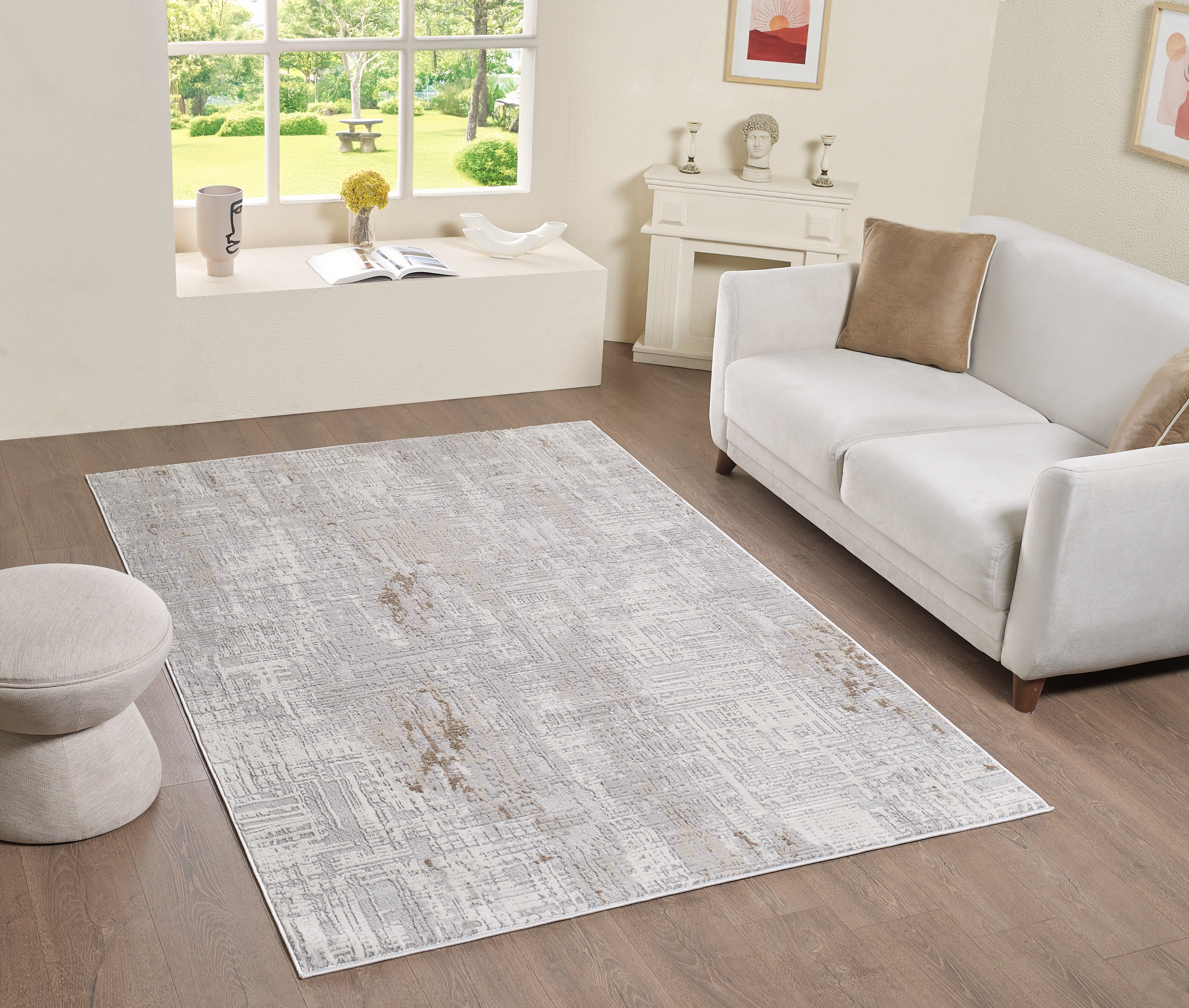 Merinos Symphony 6'6" x 9'5" Area Rug with Underpad - Grey, Grey