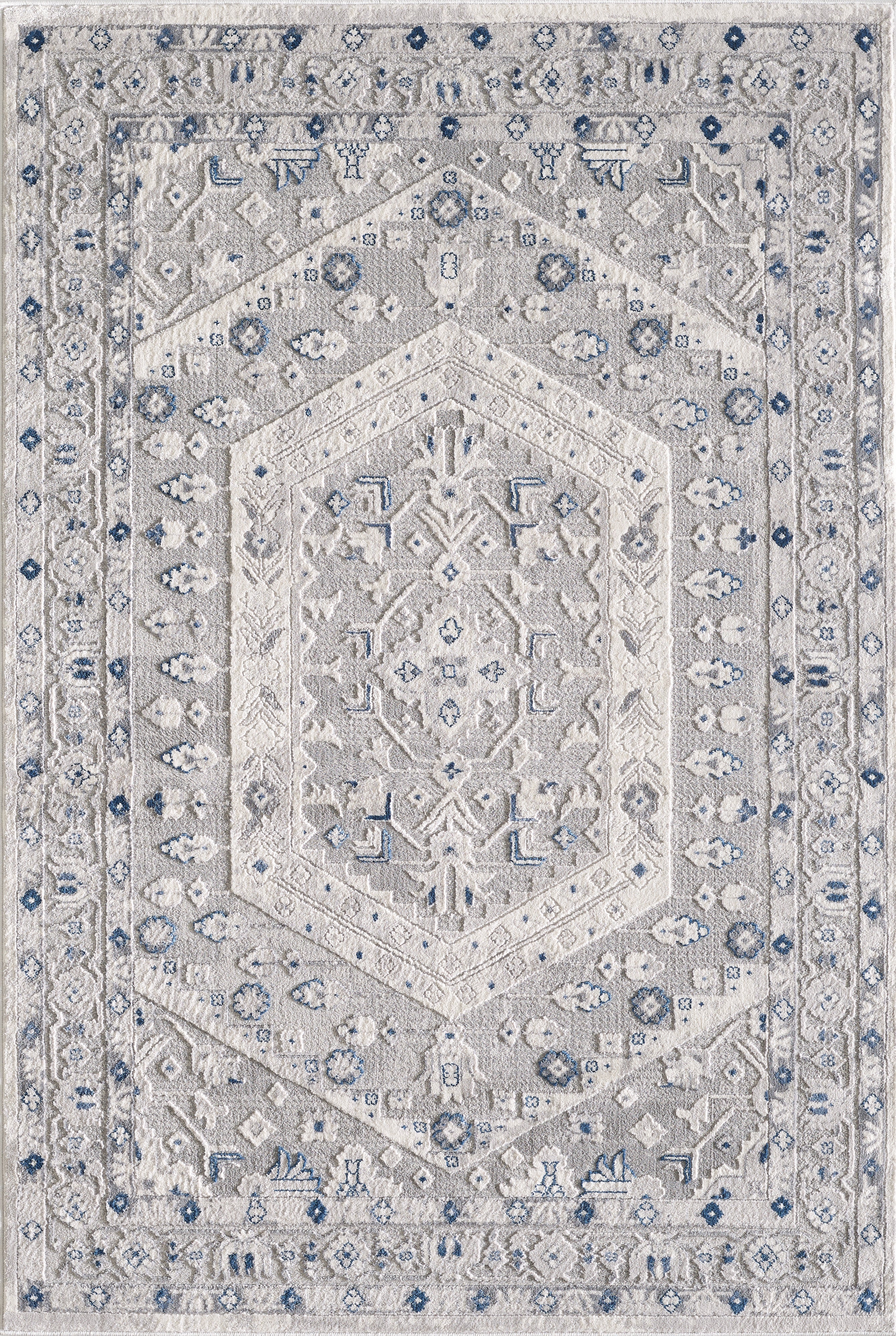 Merinos Symphony 5'3" x 7'5" Area Rug with Underpad - Grey, Light Grey