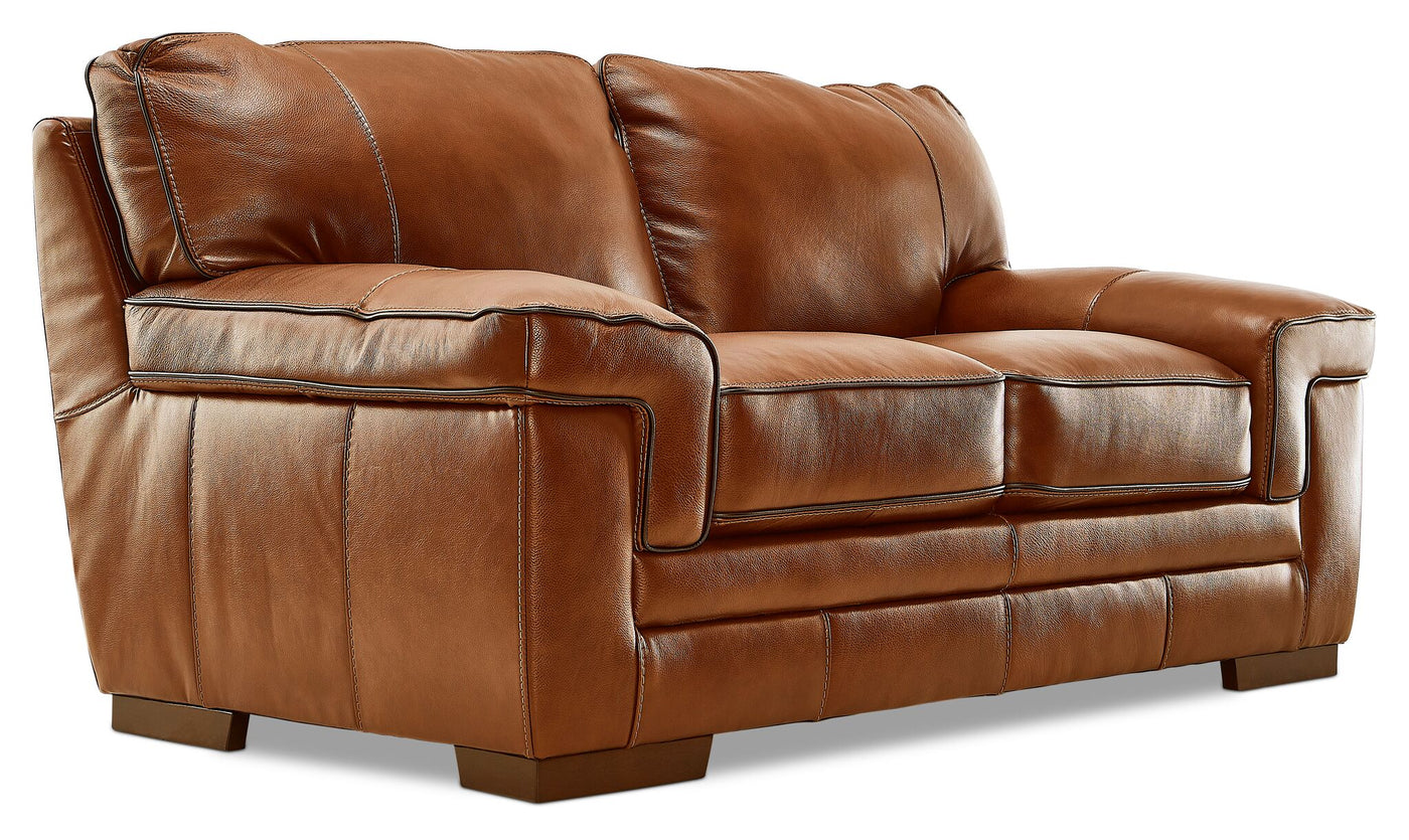 Stampede Leather Sofa, Loveseat and Chair Set - Chestnut