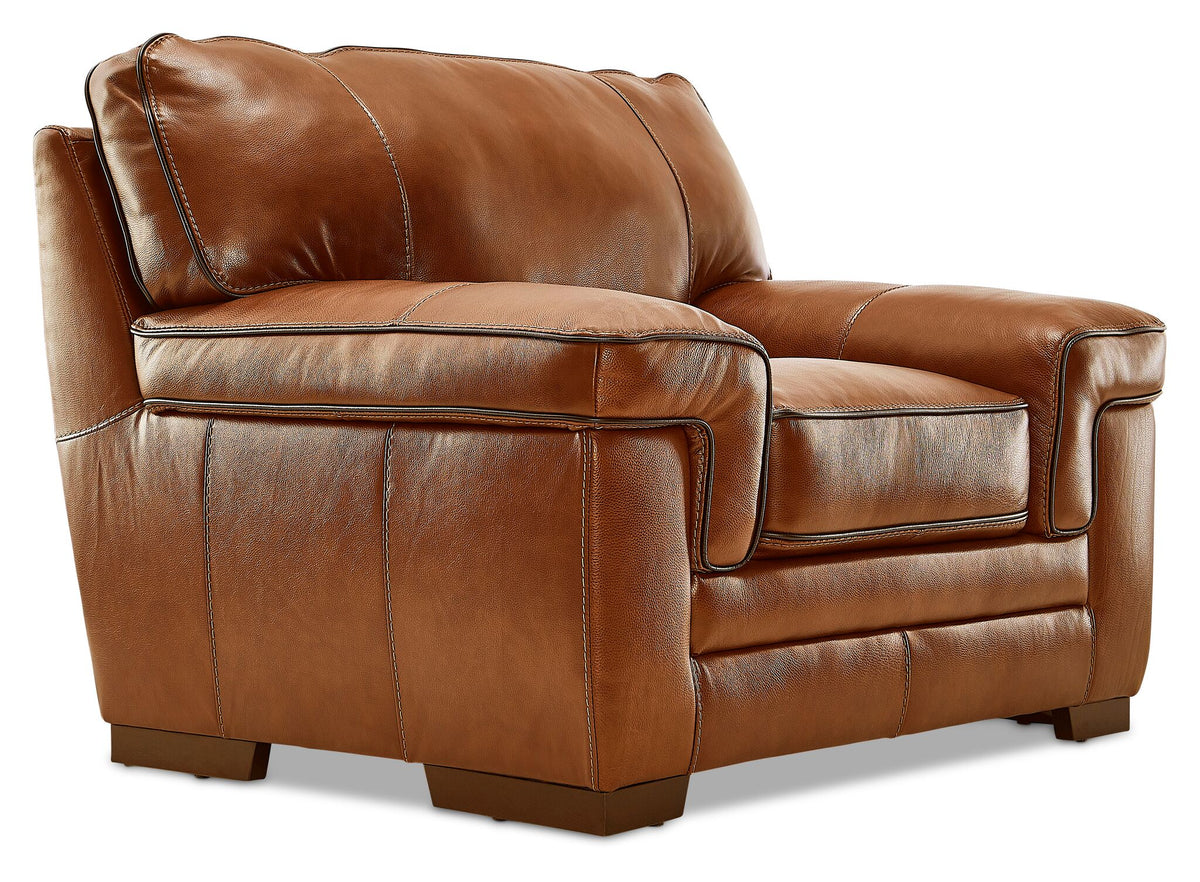 Stampede Leather Sofa, Loveseat and Chair Set Chestnut Leon's