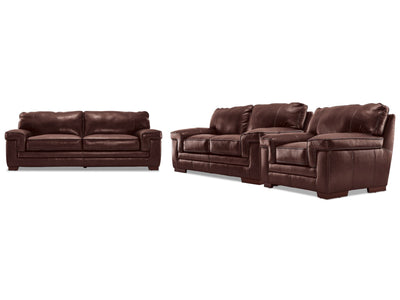 Stampede Leather Sofa, Loveseat and Chair Set - Hazelnut