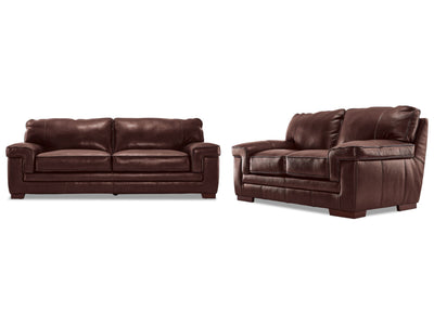 Stampede Leather Sofa and Loveseat Set - Hazelnut