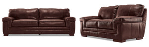 Stampede Leather Sofa and Loveseat Set - Hazelnut