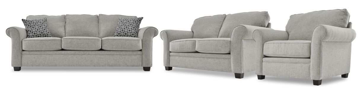 Duffield Sofa, Loveseat and Chair Set - Sutton Smoke
