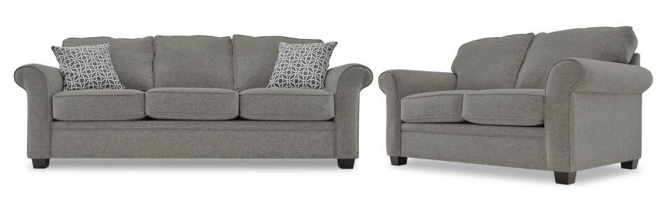 Duffield Sofa and Loveseat Set - Charcoal