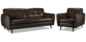 Carlino Leather Sofa and Chair Set - Chocolate