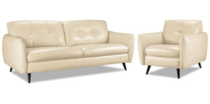 Carlino Leather Sofa and Chair Set - Bisque