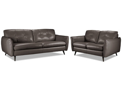 Carlino Leather Sofa and, Loveseat - Grey