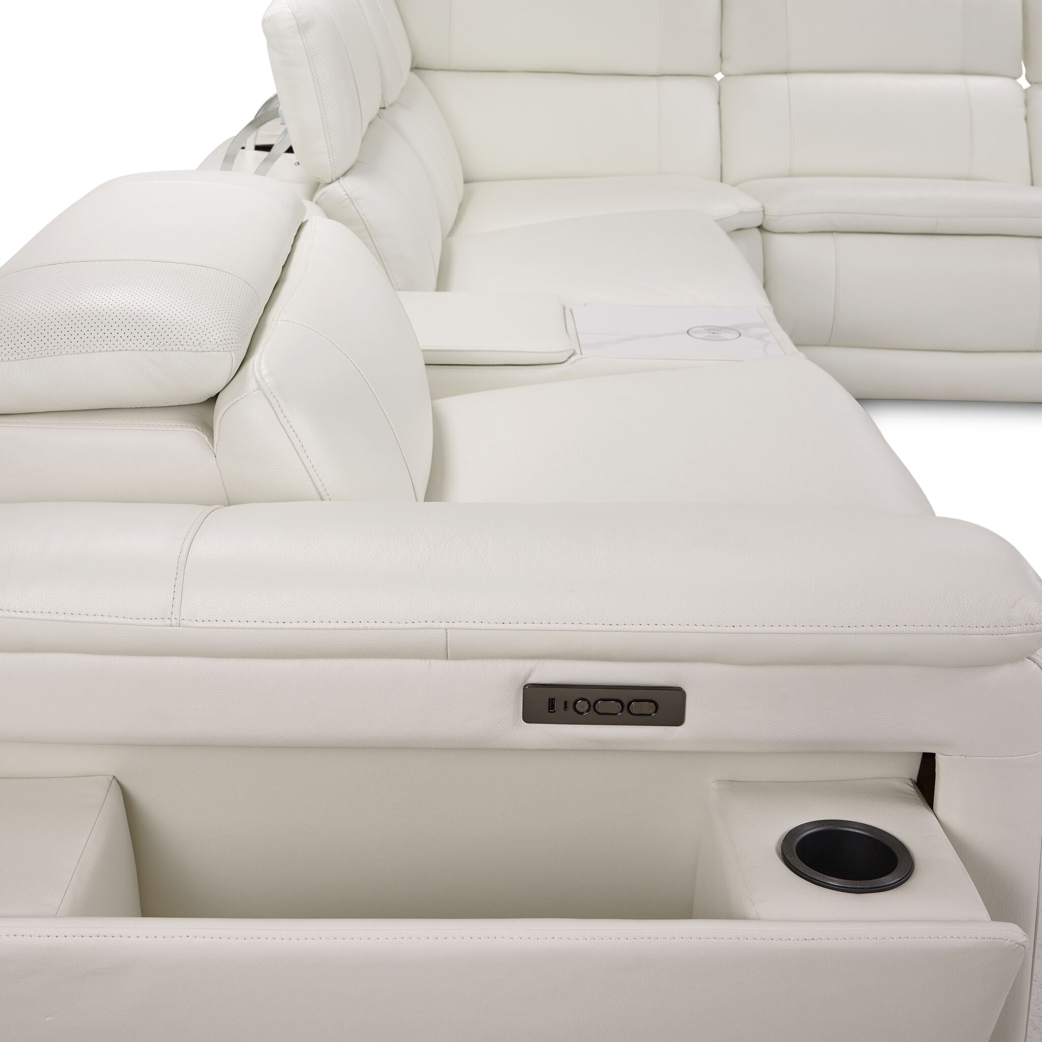 Ajax Leather 6-Piece Dual Power Reclining Sectional - White