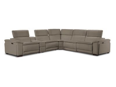 Ajax Leather 6-Piece Dual Power Reclining Sectional - Stone