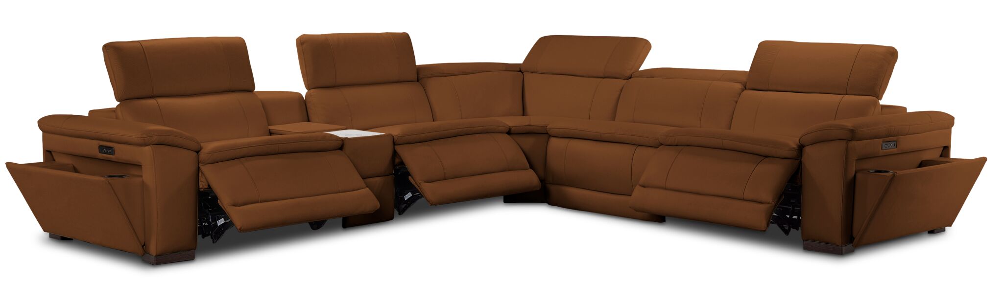 Ajax Leather 6-Piece Dual Power Reclining Sectional - Camel