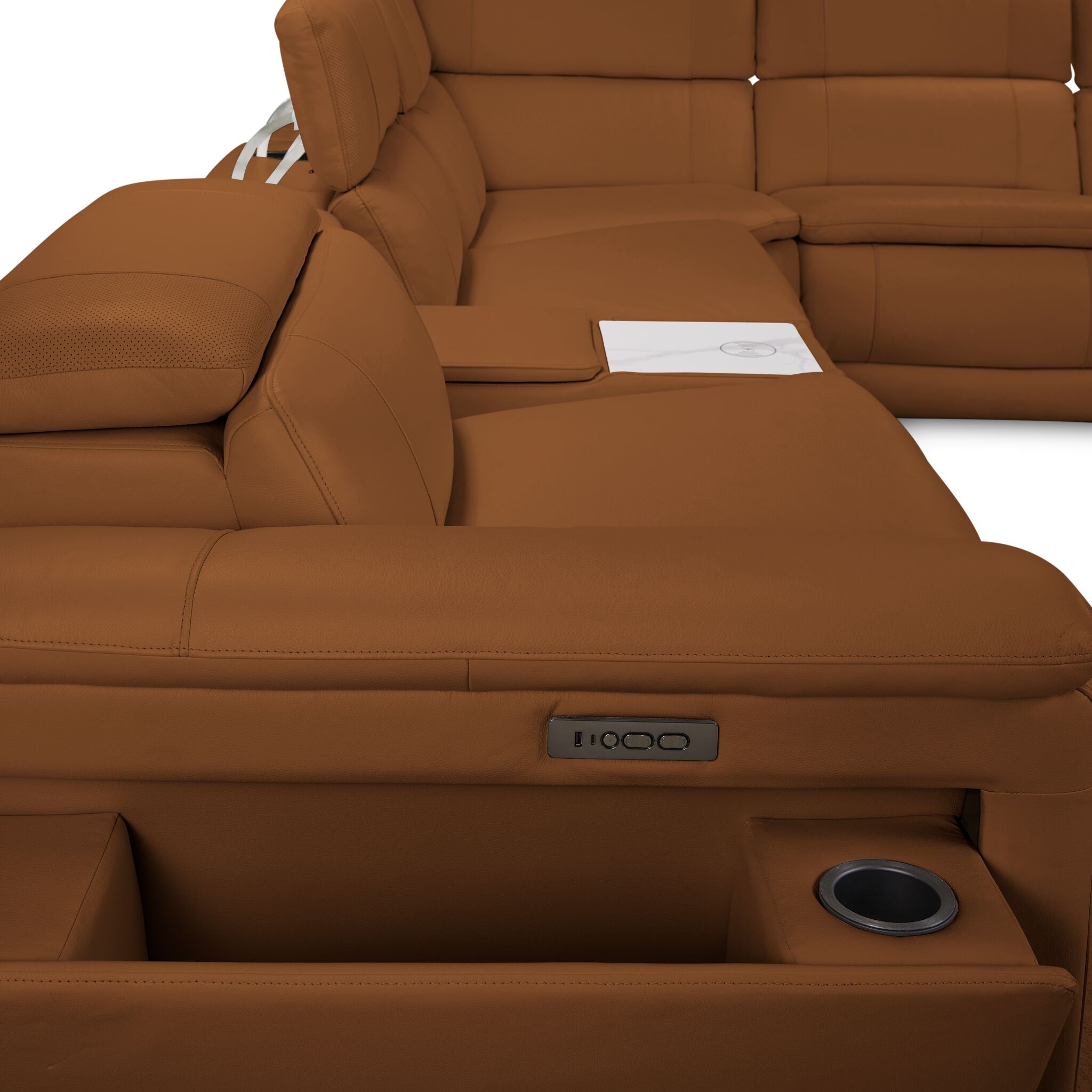 Ajax Leather 6-Piece Dual Power Reclining Sectional - Camel