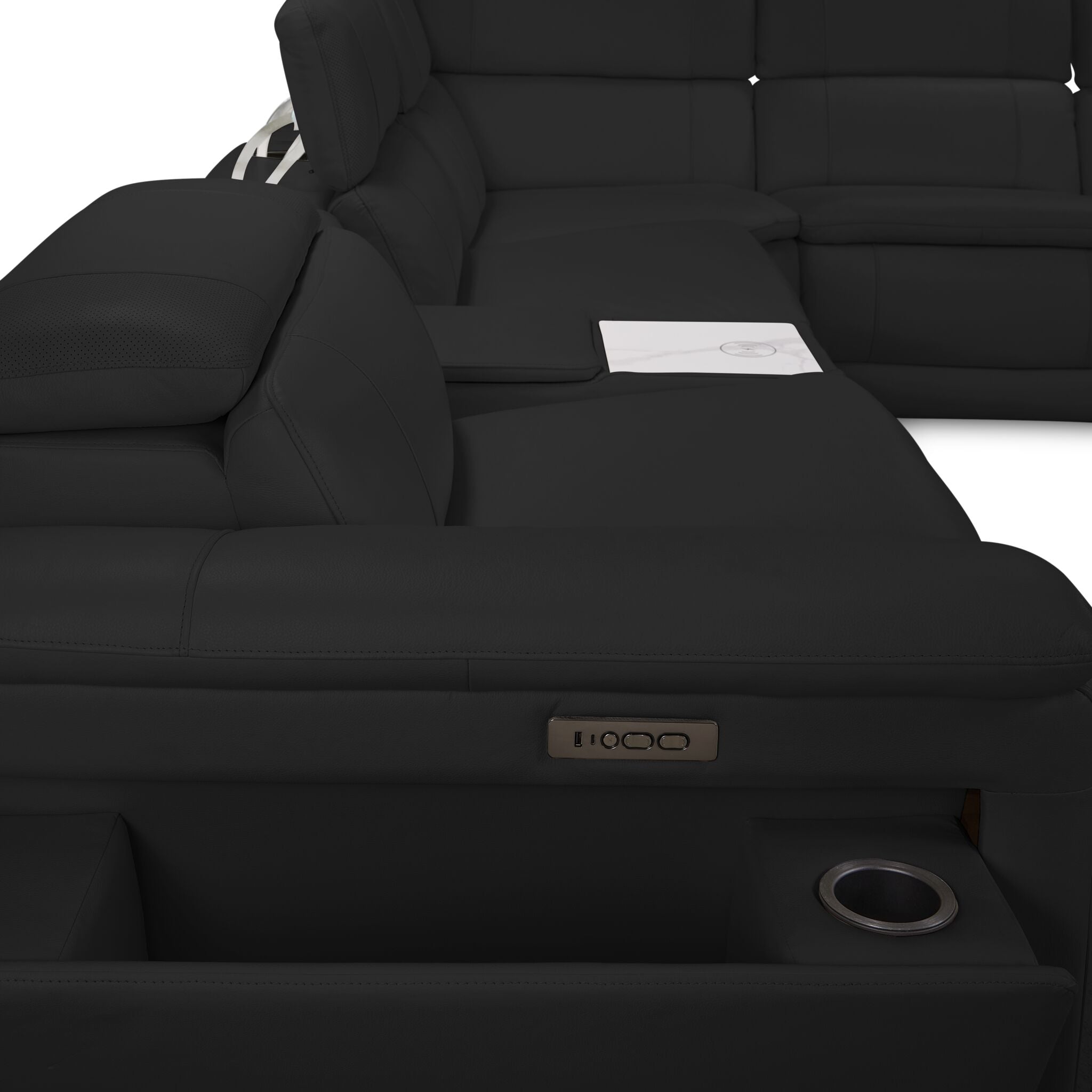 Ajax Leather 6-Piece Dual Power Reclining Sectional - Black