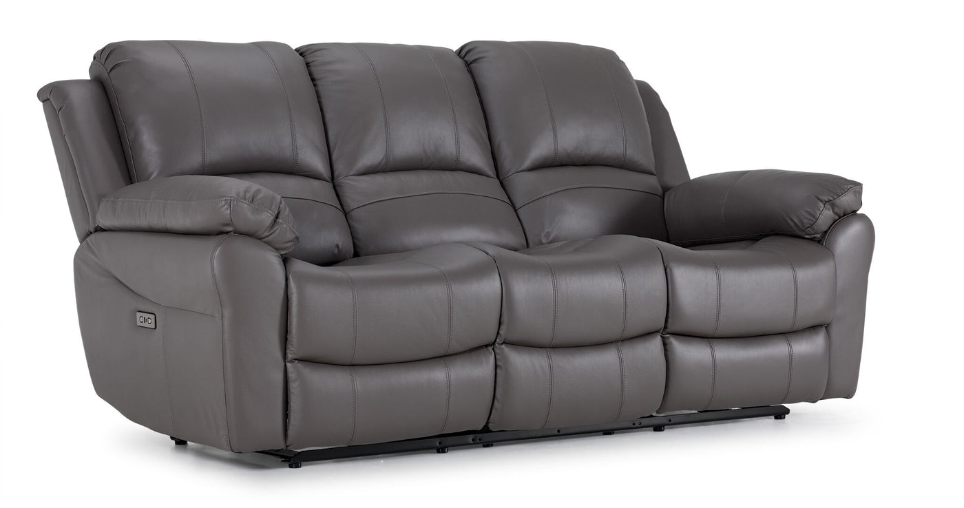 Alba Leather Dual Power Reclining Sofa - Grey