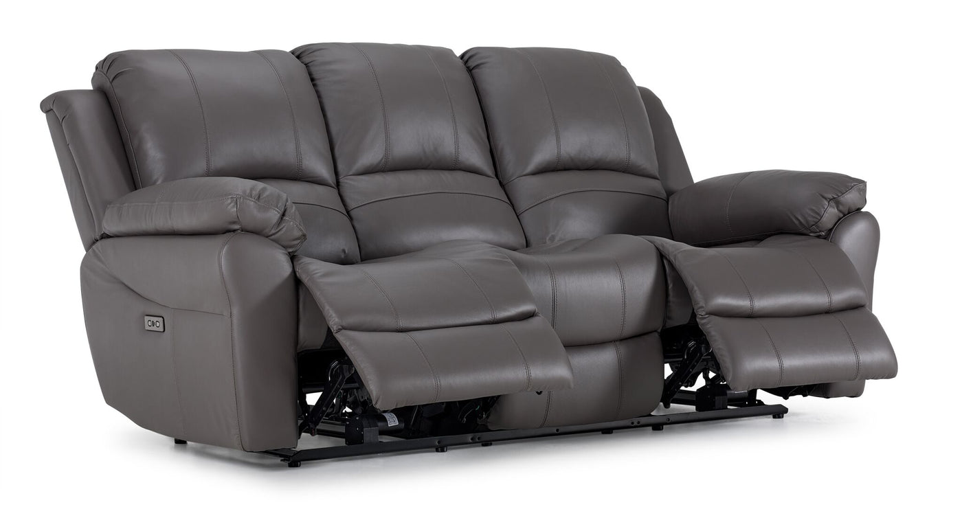 Alba Leather Dual Power Reclining Sofa - Grey