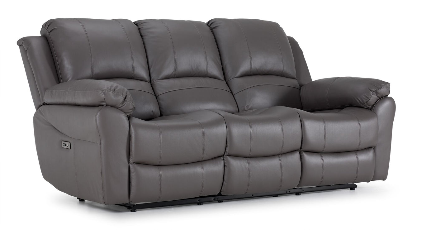 Alba Leather Dual Power Reclining Sofa and Loveseat Set - Grey