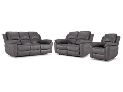 Alba Leather Dual Power Reclining Sofa, Loveseat and Chair Set - Grey