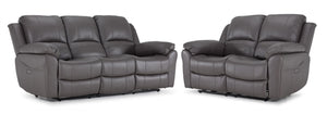 Alba Leather Dual Power Reclining Sofa and Loveseat Set - Grey