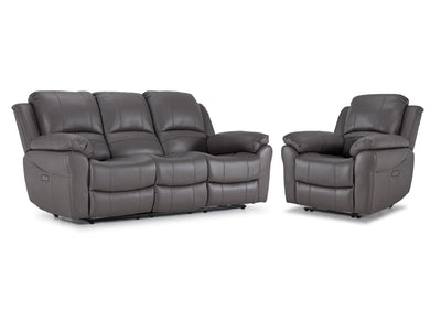 Alba Leather Power Reclining Sofa and Chair Set - Grey