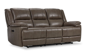Allie Leather Dual Power Reclining Sofa - Mocha