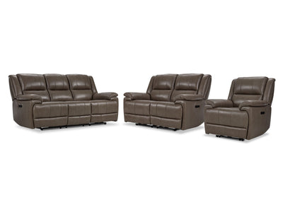 Allie Leather Dual Power Reclining Sofa, Loveseat and Recliner Set - Mocha