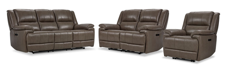 Allie Leather Dual Power Reclining Sofa, Loveseat and Recliner Set - Mocha