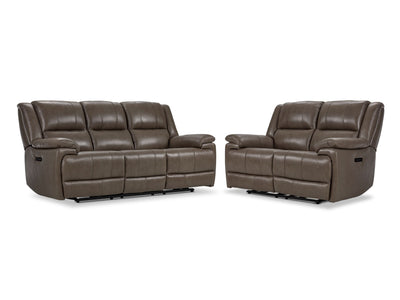 Allie Leather Dual Power Reclining Sofa and Loveseat Set - Mocha