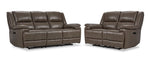 Allie Leather Dual Power Reclining Sofa and Loveseat Set - Mocha