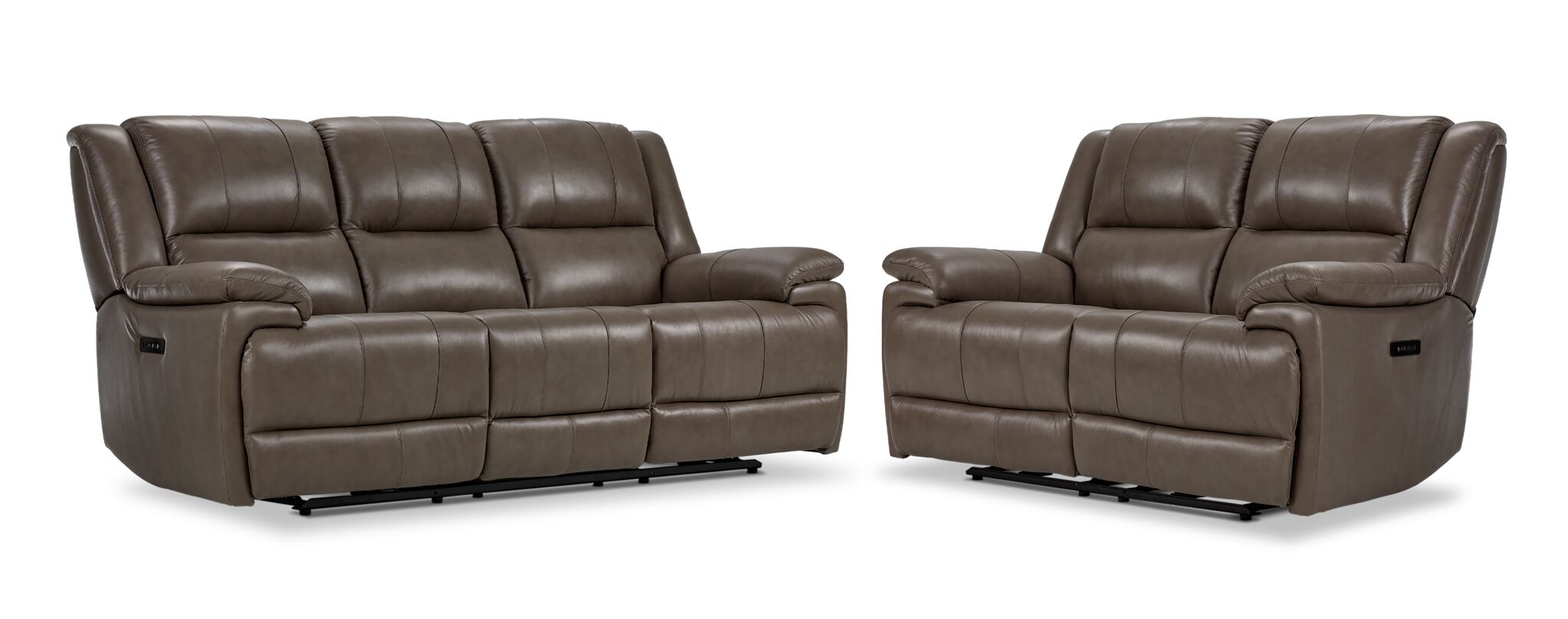 Allie Leather Dual Power Reclining Sofa and Loveseat Set - Mocha