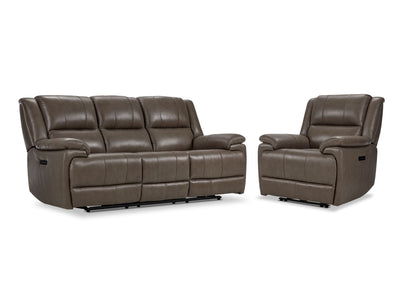 Allie Leather Dual Power Reclining Sofa and Recliner Set - Mocha