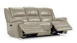 Allie Leather Dual Power Reclining Sofa - Fog