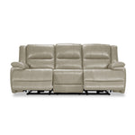 Allie Leather Dual Power Reclining Sofa - Fog