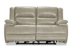Allie Leather Dual Power Reclining Loveseat - Fog