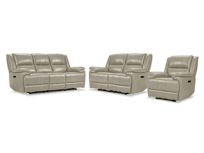 Allie Leather Dual Power Reclining Sofa, Loveseat and Recliner Set - Fog