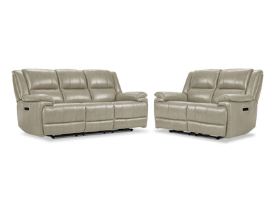 Allie Leather Dual Power Reclining Sofa and Loveseat Set - Fog