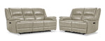 Allie Leather Dual Power Reclining Sofa and Loveseat Set - Fog