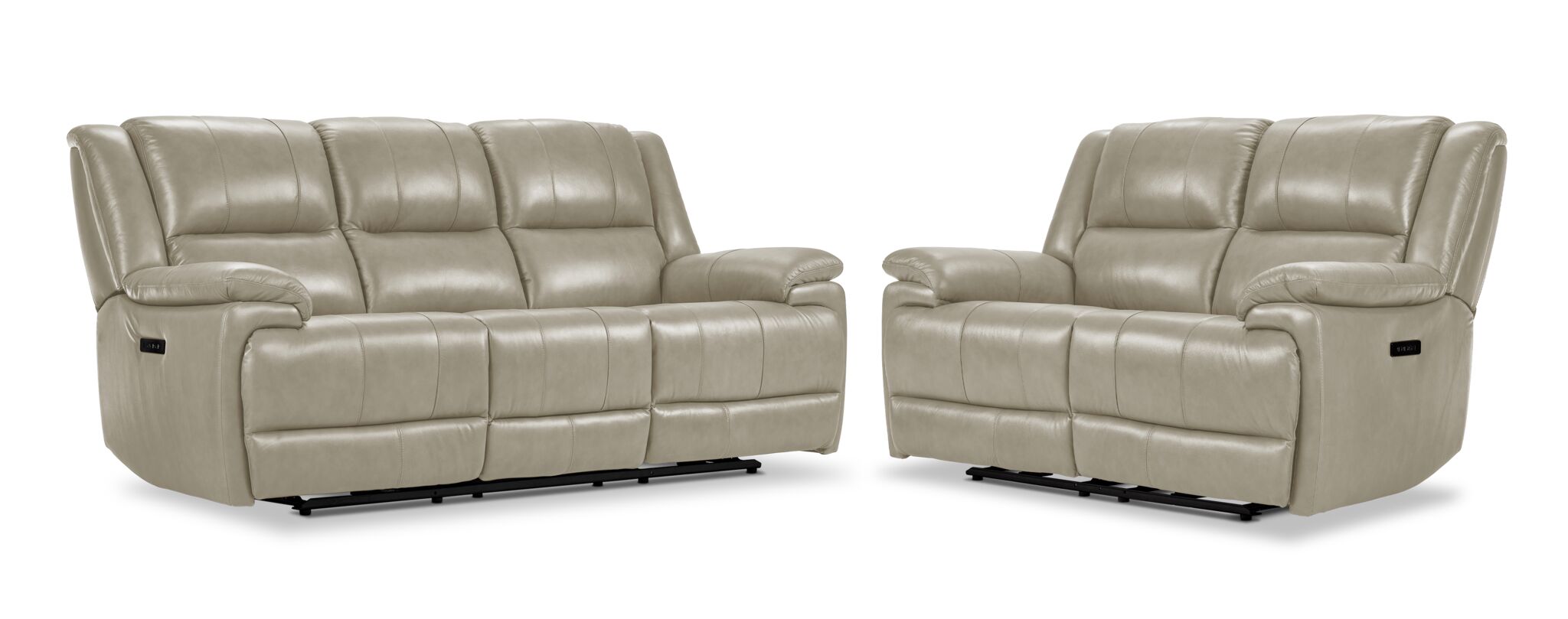 Allie Leather Dual Power Reclining Sofa and Loveseat Set - Fog