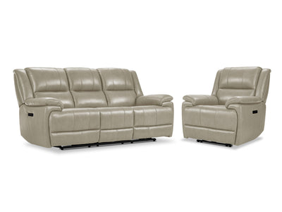 Allie Leather Dual Power Reclining Sofa and Recliner Set - Fog