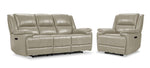 Allie Leather Dual Power Reclining Sofa and Recliner Set - Fog