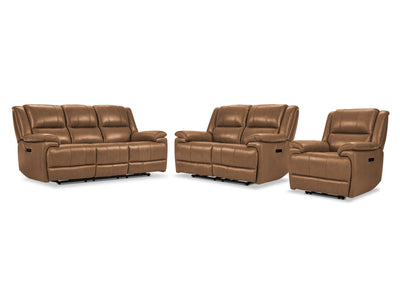 Allie Leather Dual Power Reclining Sofa, Loveseat and Recliner Set -Canyon